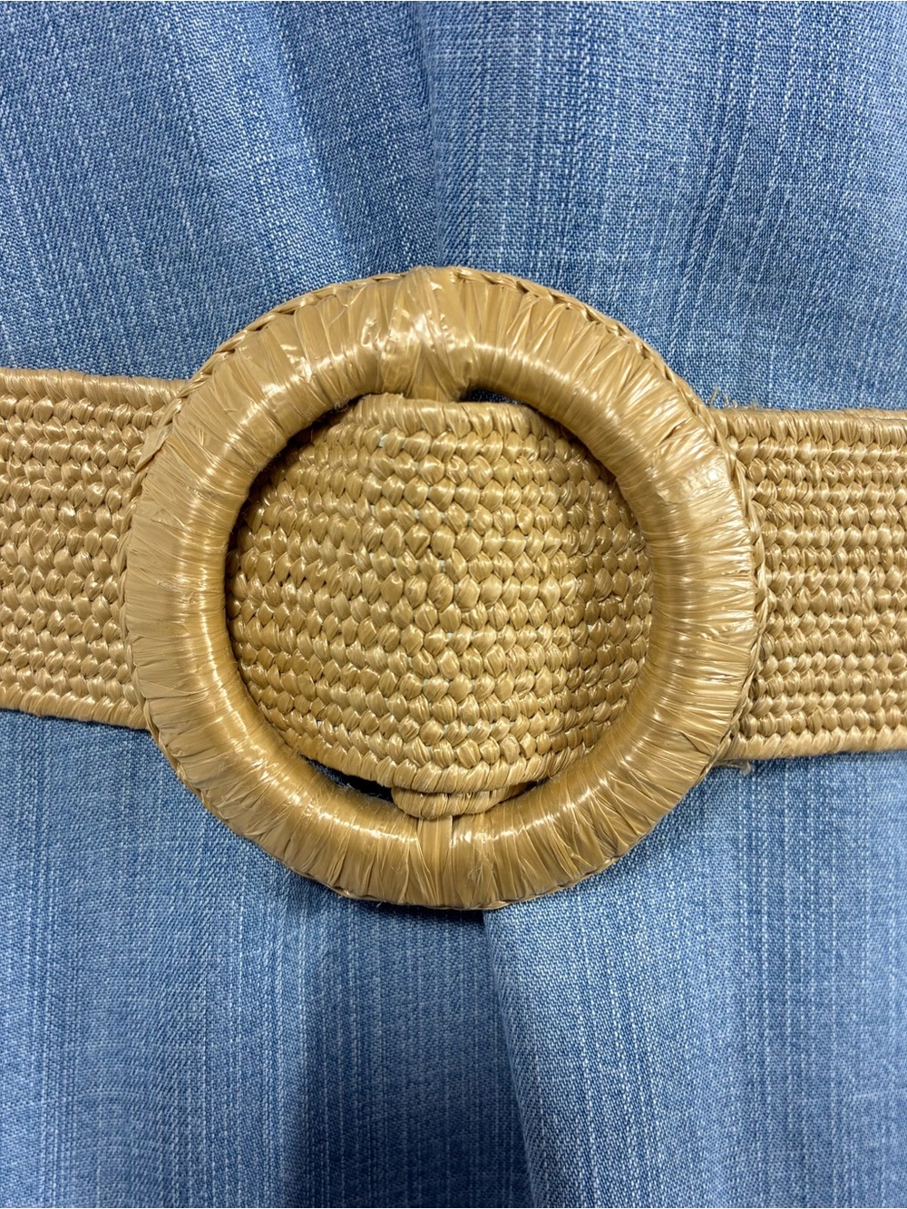 Womens belt Stretch 48” long tan raffia boho hippie